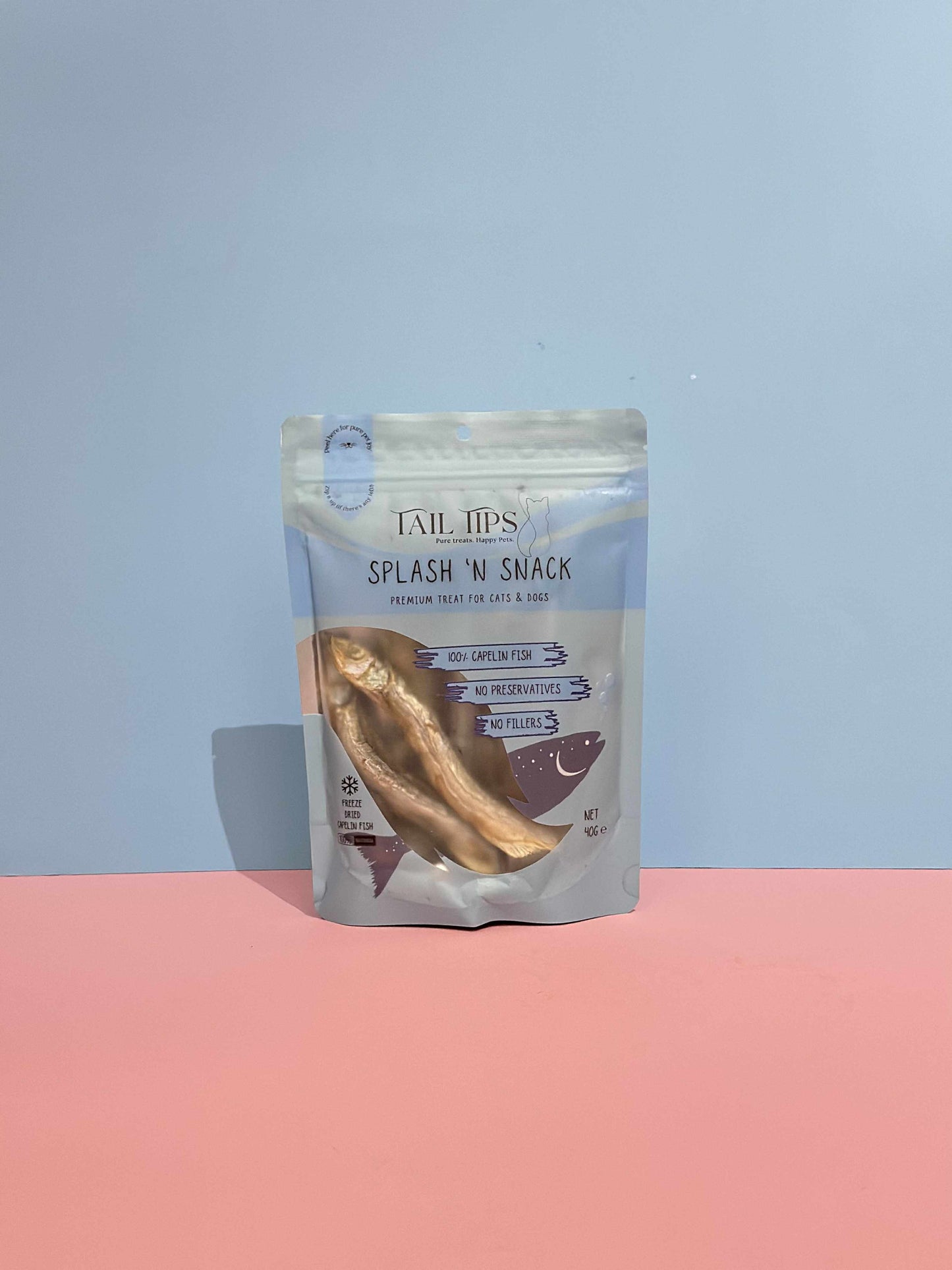 Splash N' Snack - 100% Freeze-Dried Capelin Treats | Pure & Natural | Tail Tips UK | 40g pack