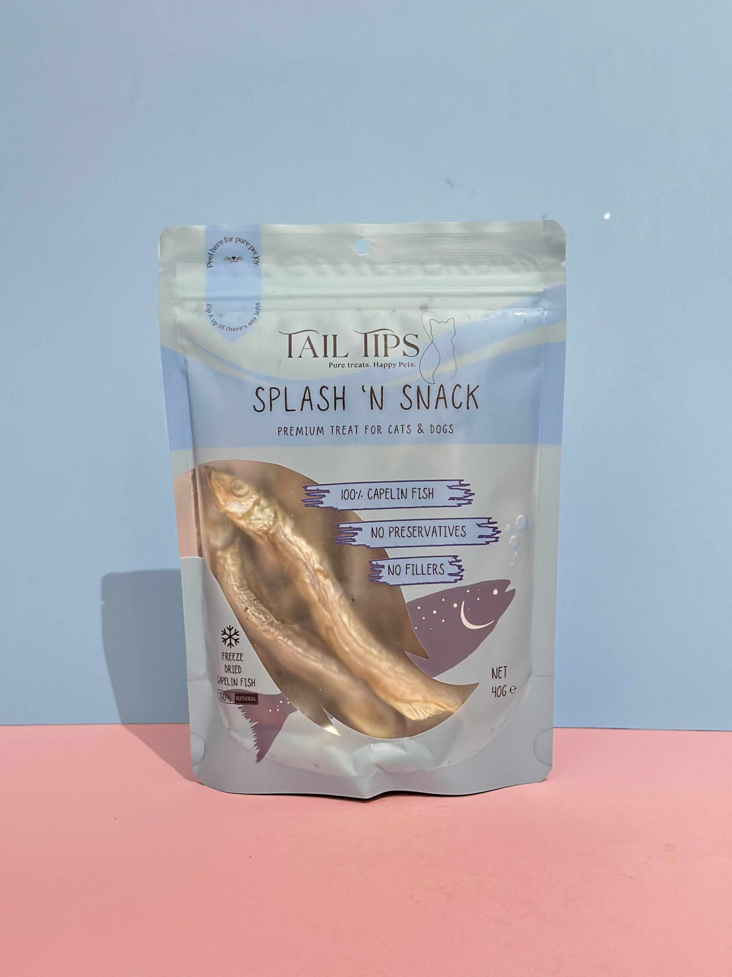 Splash N' Snack - 100% Freeze-Dried Capelin Treats | Pure & Natural | Tail Tips UK | 40g pack
