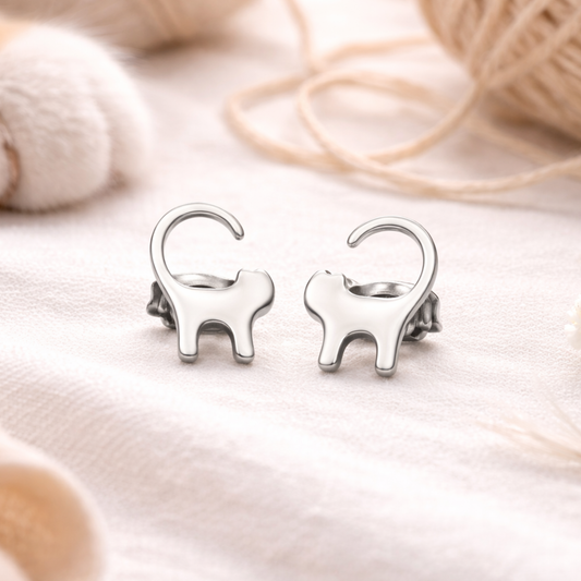 Stainless Steel Cat Stud Earrings – Minimal Cat Lover Jewellery